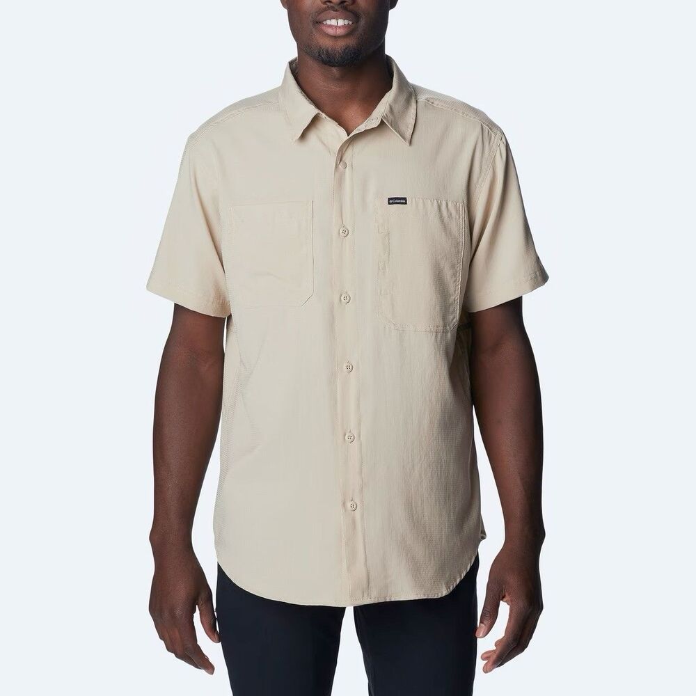 NWT $55 Columbia Silver Ridge Utility Lite Short Sleeve Shirt Light Beige Men L